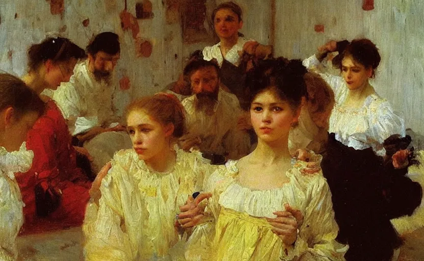 Image similar to high quality high detail painting by ilya repin, painter in workshop, hd