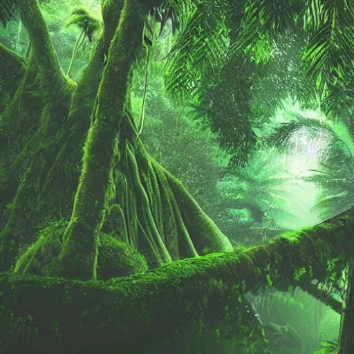 Image similar to a technological rainforest,