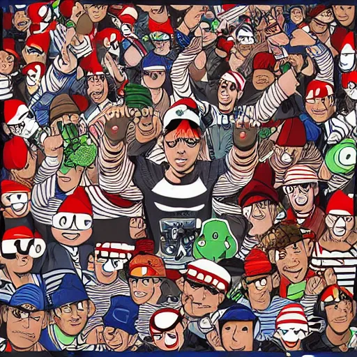 Image similar to wheres waldo in the galaxy, cover art