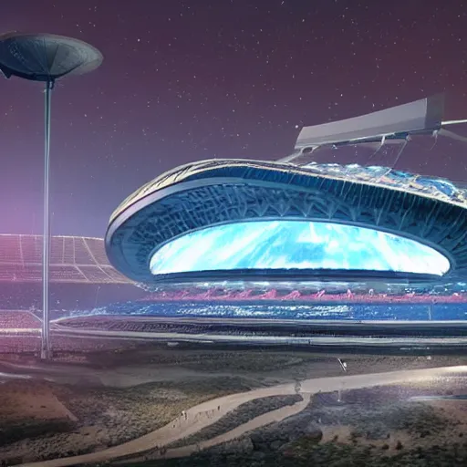 Image similar to a futuristic stadium suspended in intergalactic space, scifi, concept art, 8k