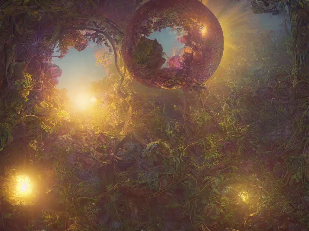 Image similar to 3d render, Sunlight Study, The orb of truth by Rachel Ruysch and ((((Lisa Frank)))), Art Nouveau, 8k, extreme detail, sharp focus, octane render