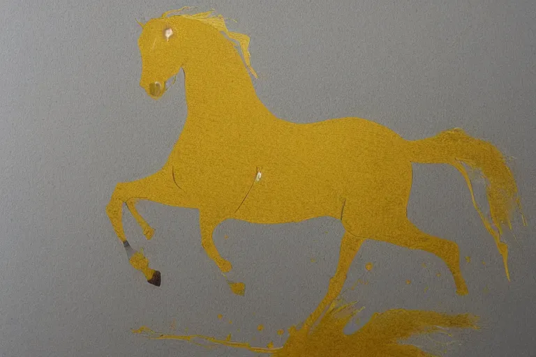 Image similar to beautiful serene horse, healing through motion, minimalistic golden ink aribrush painting on white background