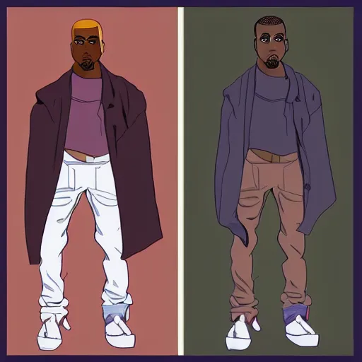 Image similar to kanye west as an anime character by hayao miyazaki, flat colors, finely detailed