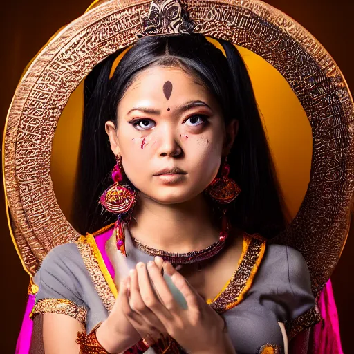 Image similar to young woman as ramayana, cosplay, studio lighting