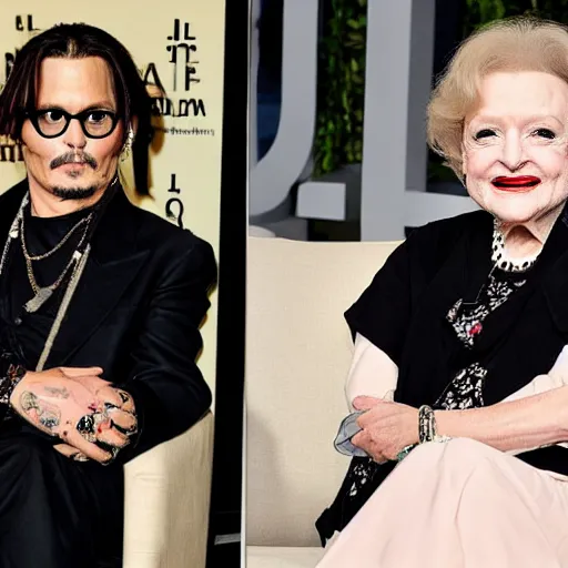 Prompt: Johnny Depp hanging out with Betty White