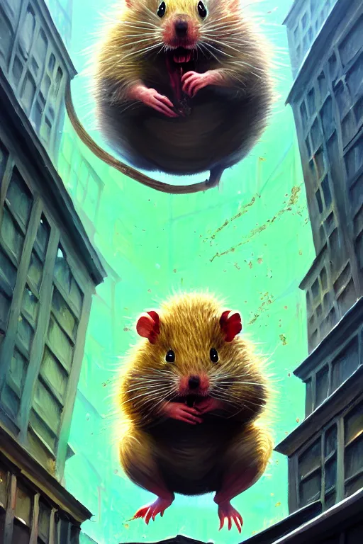 a detailed painting of a giant angry hamster attacking | Stable ...