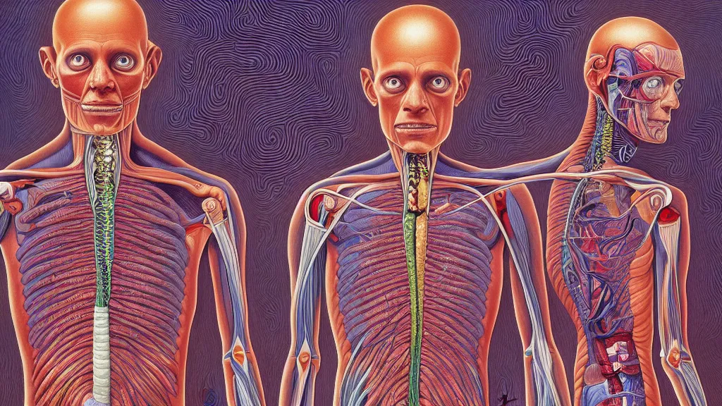 Image similar to highly detailed illustration of the human anatomy by juan gatti, by moebius!!, by gottfried bammes, by alex grey