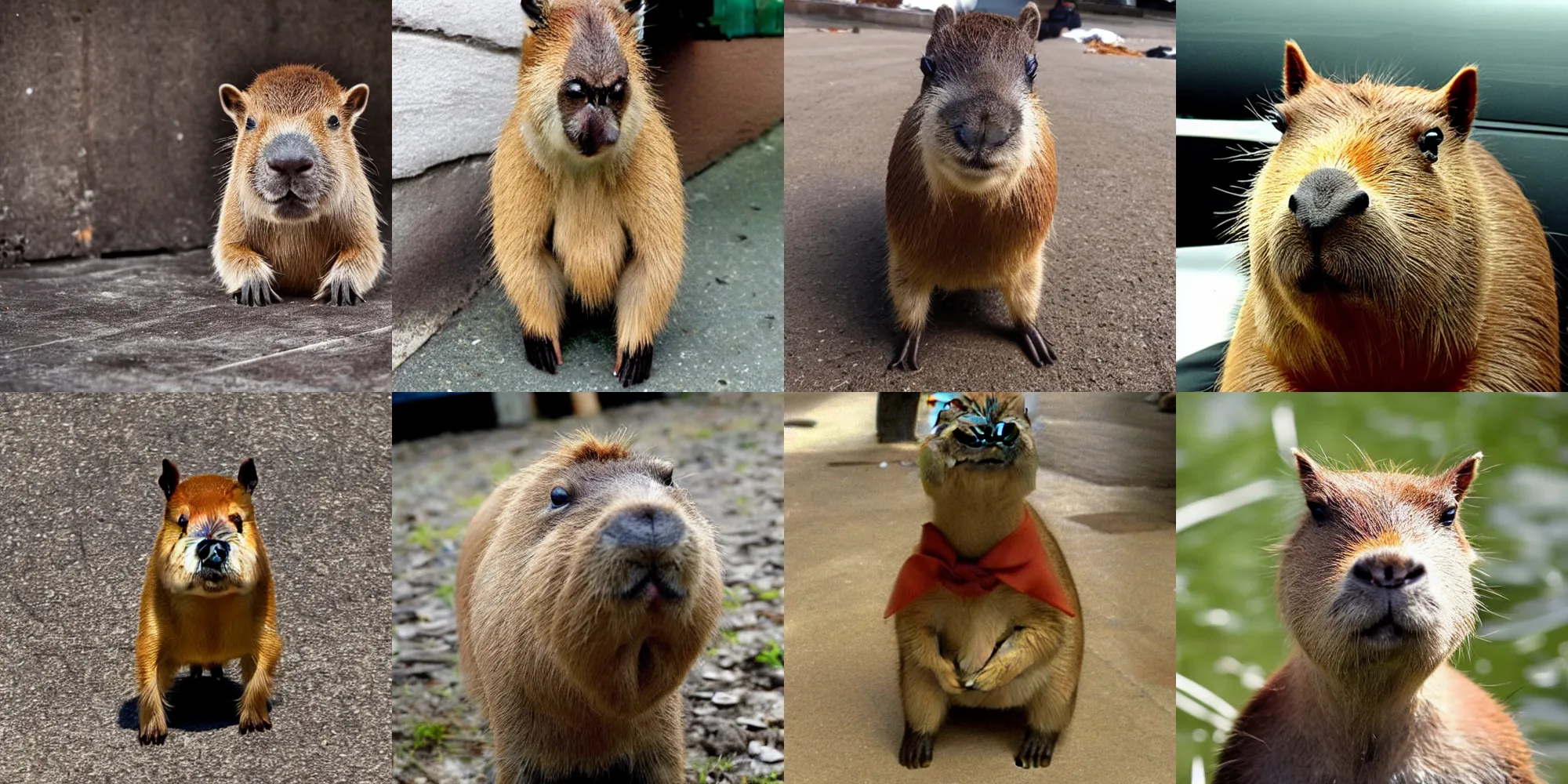 Prompt: tiny capybara wearing a mafia outfit