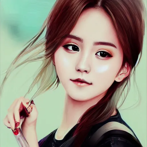 Image similar to photorealistic portrait of a beautiful women, tzuyu, emma watson. by pu hua, cyberpunk, pixiv contest winner. futuristic. detailed painting