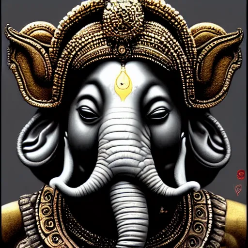 Prompt: Ganesh, digital painting, lots of details, extremely detailed, 4k, intricate, brush strokes, Artgerm, Saturno Buttò, Cheng, Hsiao-Ron