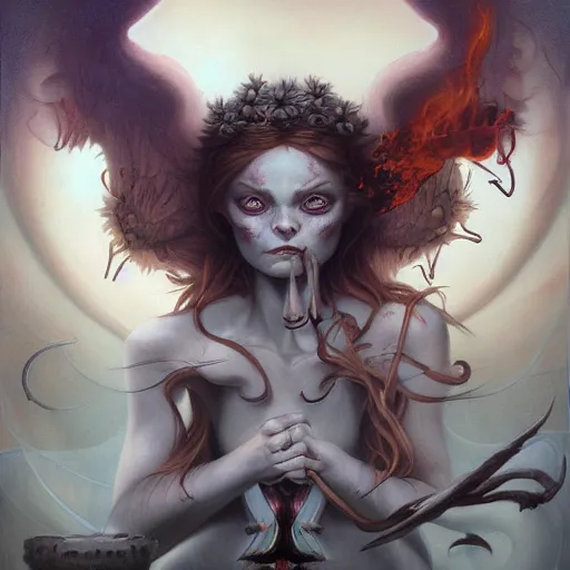 Prompt: sadie sink demonic birth from insanity dimension by peter mohrbacher