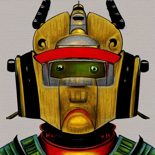 Prompt: portrait of a samurai robot drawing in high resolution by otto eerelman
