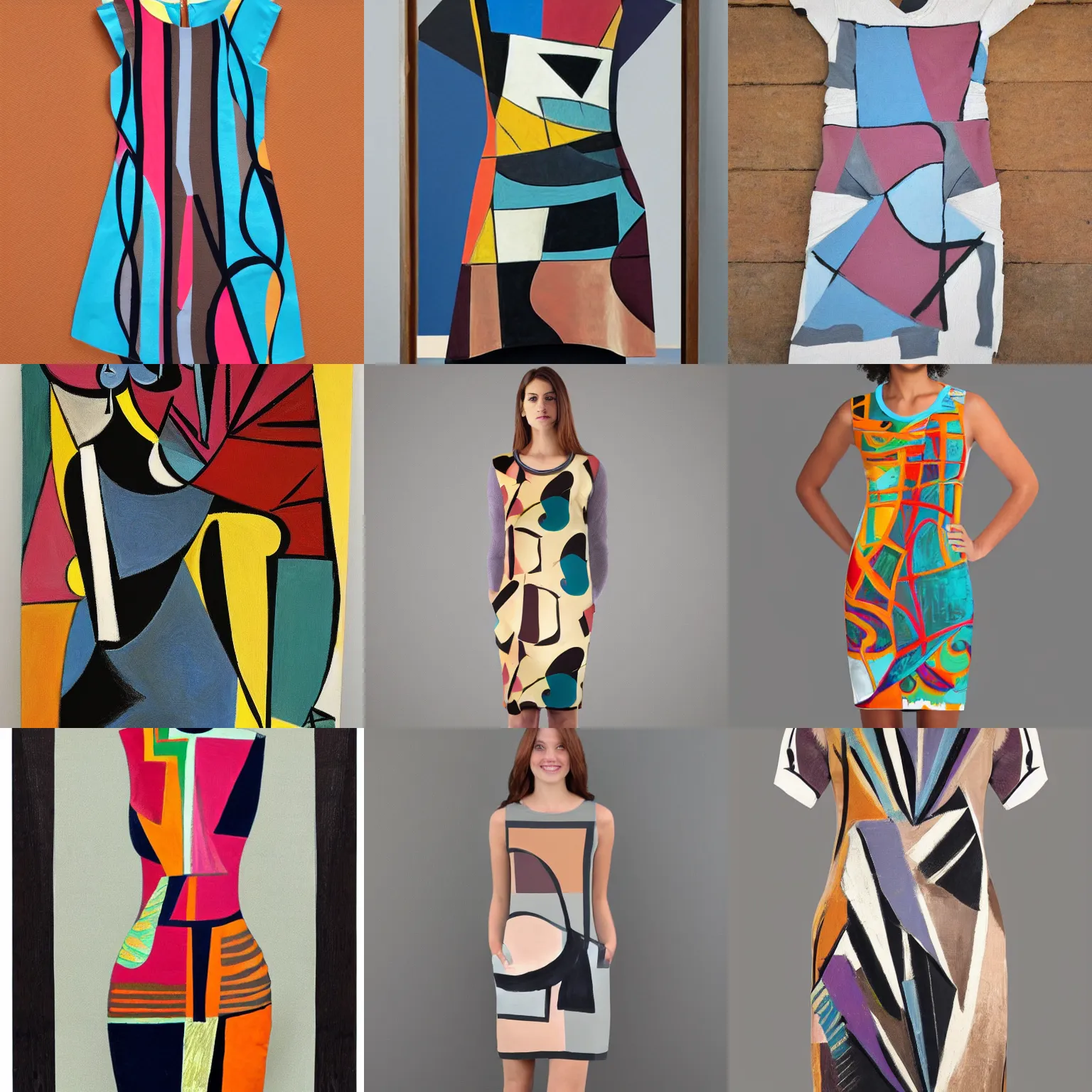 Prompt: picasso abstract art dress, muted colors