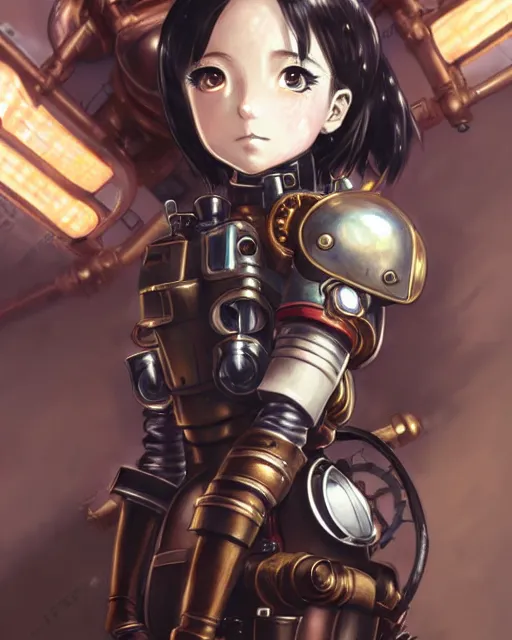 Image similar to portrait Anime Girl in mechanical armor steampunk cute-fine-face, pretty face, realistic shaded Perfect face, fine details. Anime. Bioshock steampunk realistic shaded lighting by katsuhiro otomo ghost-in-the-shell, magali villeneuve, artgerm, rutkowski Jeremy Lipkin and Giuseppe Dangelico Pino and Michael Garmash and Rob Rey