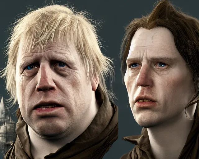 Prompt: boris johnson in lord of the rings, character art, by various concept artists, redshift render, hyperrealistic face, photorealistic render