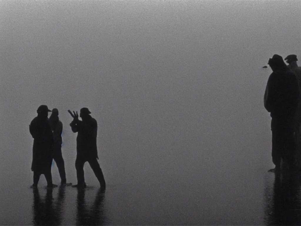 Prompt: the last poets of freedom, vintage 9 0 s vhs video still, fog over a lake, dramatic cinematic lighting, rich colors, sharp focus!, cronenberg