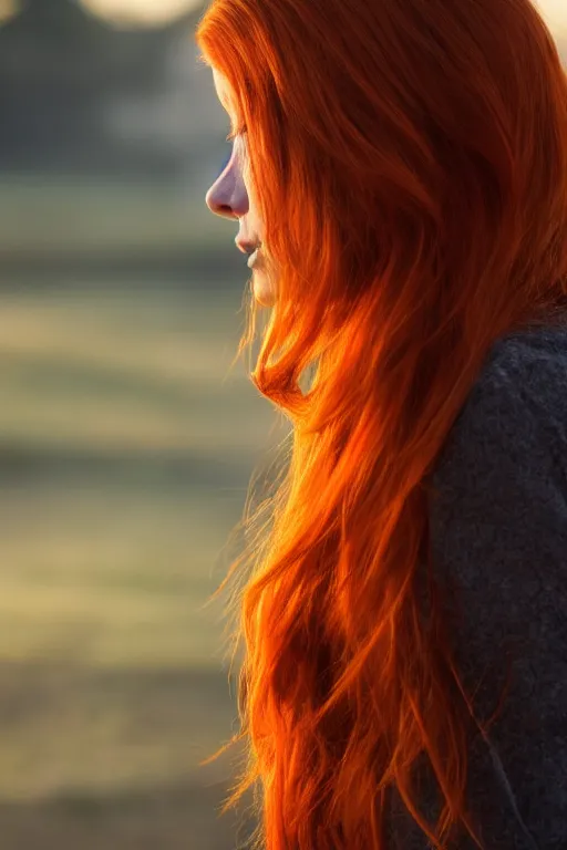 Prompt: portrait of stunningly beautiful redhead girl in a dawn light
