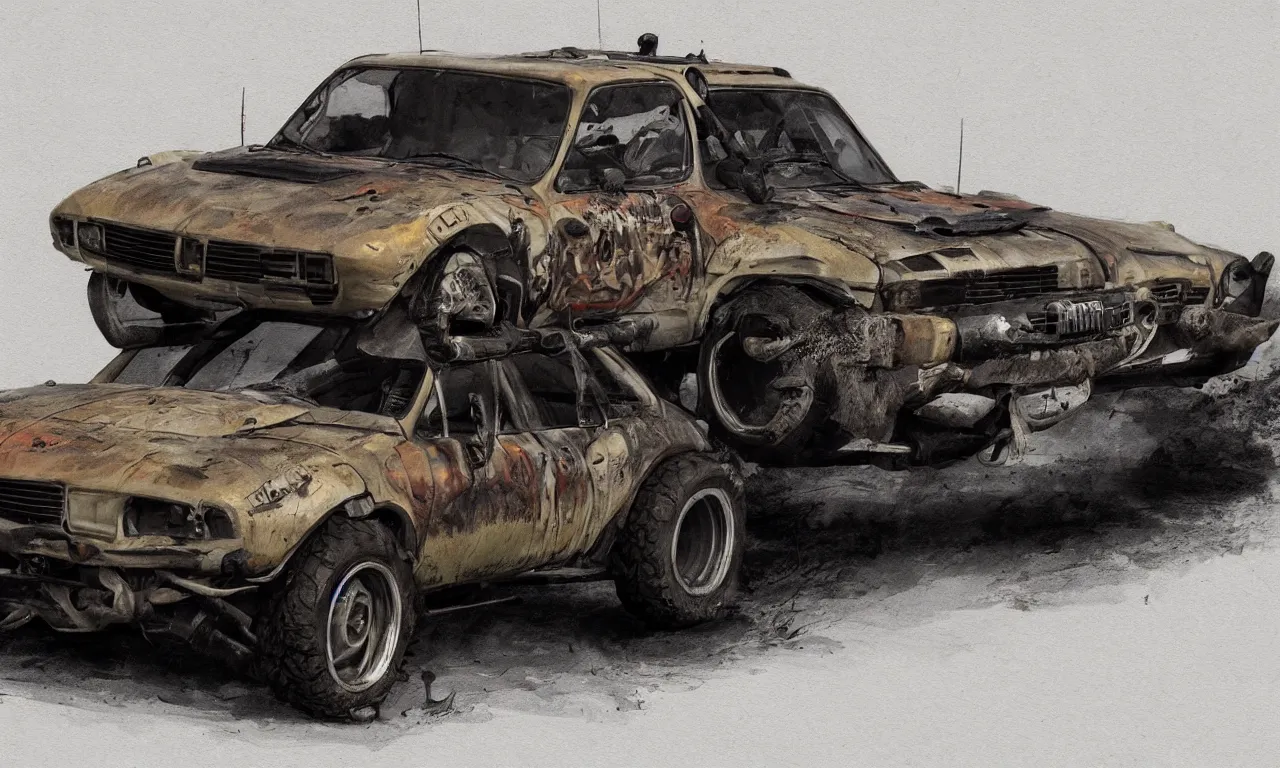 Image similar to a Dacia 1310 in Mad Max, artstation, concept art