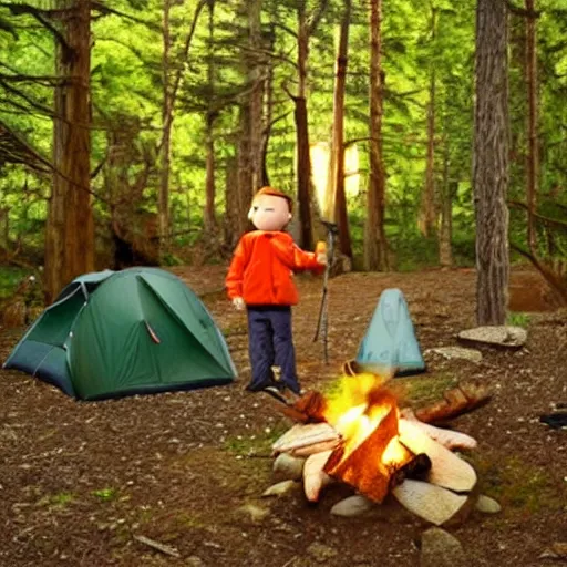 Image similar to Calvin and Hobbes camping in the forest