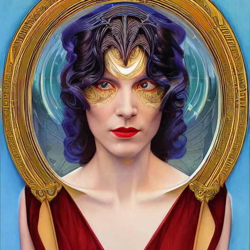 Prompt: an art nouveau, ( streamline moderne ), multi - ethnic and multi - racial portrait in the style of donato giancola and anna dittmann and charles dulac. very large, clear, expressive, and intelligent eyes. symmetrical, centered, ultrasharp focus, dramatic lighting, photorealistic digital matte painting, intricate ultra detailed background.