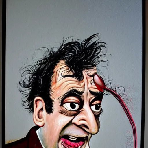 Image similar to a detailed painting mr. bean by gerald scarfe and ralph steadman