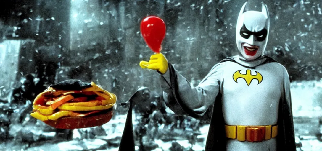 Image similar to still of ronald mcdonald in batman begins