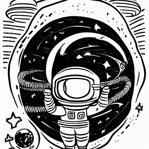 Image similar to astronaut drifting in space staring back at the earth in the style of mcbess