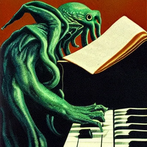 Image similar to cthulhu playing the piano