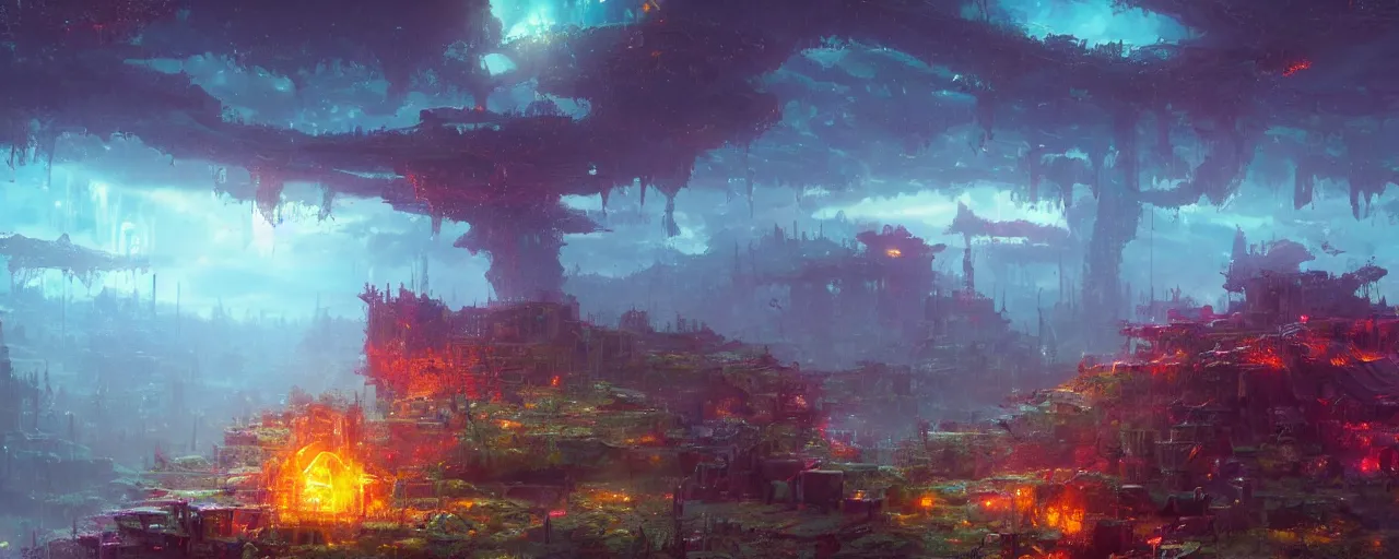 Image similar to ” otherwordly hostile landscape, [ cinematic, detailed, epic, widescreen, opening, establishing, mattepainting, photorealistic, realistic materials, octane render, art by paul lehr ] ”