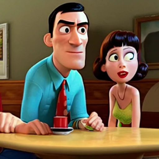 Prompt: First still from Pixar film Pulp their first adult film based on Pulp Fiction