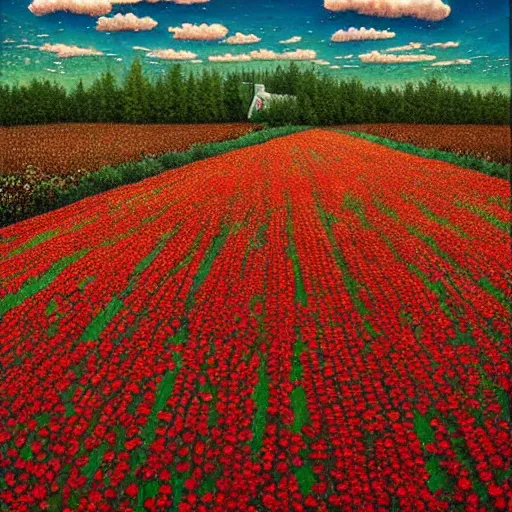 Prompt: A flower field. Highly Detailed. Masterpiece. By Jeffrey Smith