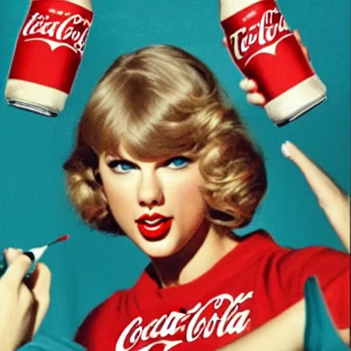 Image similar to Taylor swift in a vintage coca-cola ad