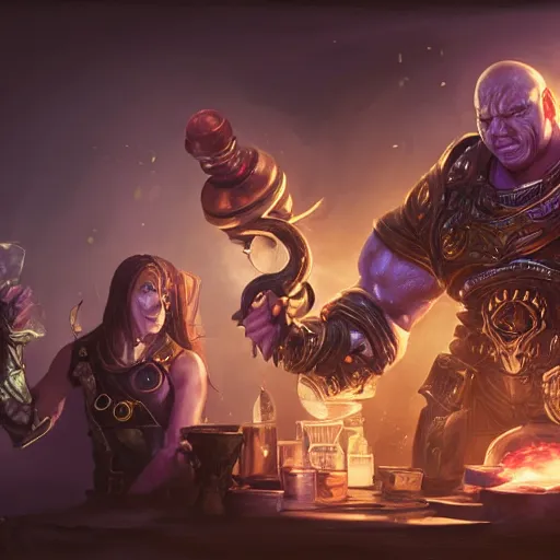 Image similar to bill cosby mixing potions, alchemist, league of legends amazing splashscreen artwork, gears of war, splash art, natural light, elegant, photorealistic facial features, intricate, fantasy, detailed face, atmospheric lighting, anamorphic lens flare, cinematic lighting, league of legends splash art, hd wallpaper, ultra high details by greg rutkowski