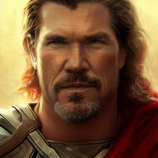 Prompt: A portrait of Josh Brolin as thor, Thor art, art by greg rutkowski, matte painting, trending on artstation