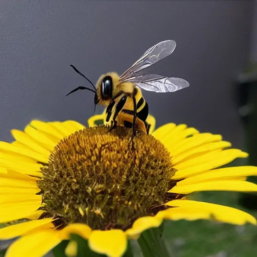 Prompt: a giant bee next to a scared human, picture, ultrarealistic, very detailed, award winning