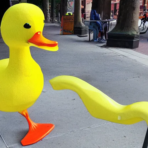 Image similar to a realistic duck walked up to the cubist lemonade stand
