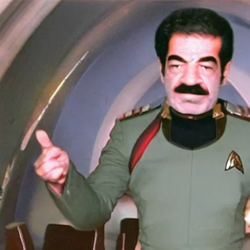 Prompt: A still of Saddam Hussein in Star Trek