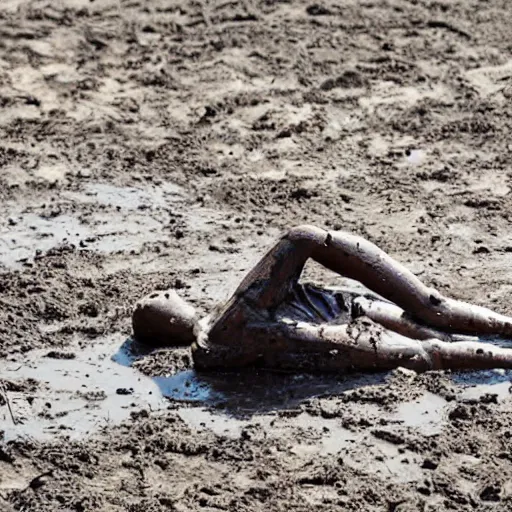 Prompt: a dummy in mud