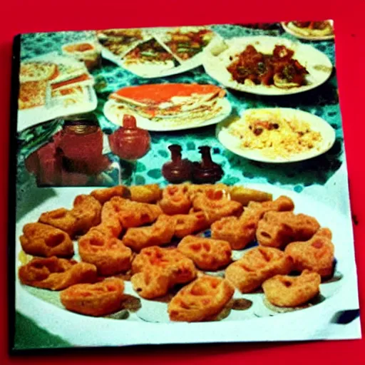 Prompt: party food, photo from a 1970s recipe book