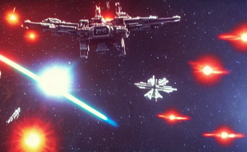 Image similar to iconic cinematic screen shot of scene x wing space battle against new tie fighter desing, from the action packed scene from the 1 9 7 0 s star wars sci fi film by stanley kubrick, glowing lasers, kodak film stock, anamorphic lenses 2 4 mm, lens flare, iconic cinematography, award winning