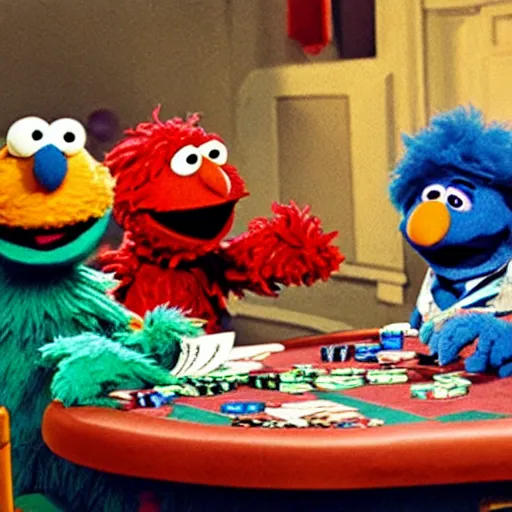 Image similar to sesame street characters playing poker