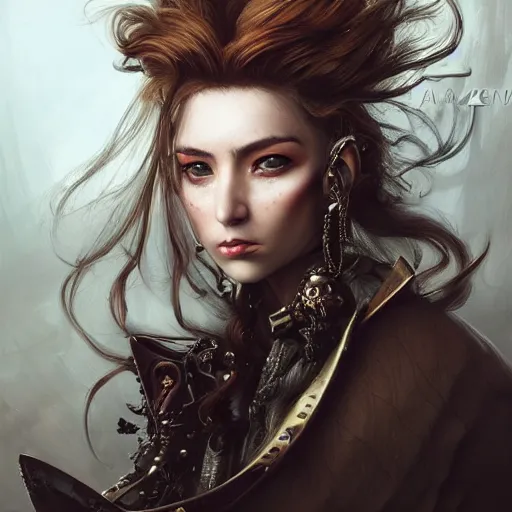 Image similar to portrait, headshot, insanely nice professional hair style, dramatic hair color, digital painting, of a old 17th century, old cyborg merchant, amber jewels, baroque, ornate clothing, scifi, realistic, hyperdetailed, chiaroscuro, concept art, art by Franz Hals and Jon Foster and Ayami Kojima and Amano and Karol Bak,