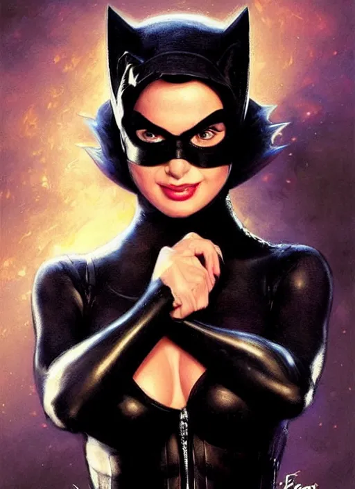 Prompt: A beautiful portrait of Simon Cowell as Catwoman from Batman movie, digital art by Eugene de Blaas and Ross Tran, vibrant color scheme, highly detailed, in the style of romanticism, cinematic, artstation, Greg rutkowski