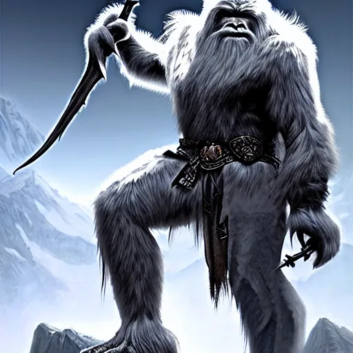 Prompt: d & d concept art matte painting yeti warrior in the style of stefan kostic, realistic, sharp focus, 8 k high definition, insanely detailed, intricate, mysterious, art by stanley lau and artgerm and luis royo