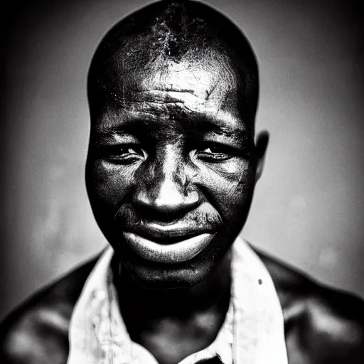 Image similar to black and white photo, portrait of Congo mineworker by richard avedon, realistic, Leica, medium format, cinematic lighting, parallax, high resolution,