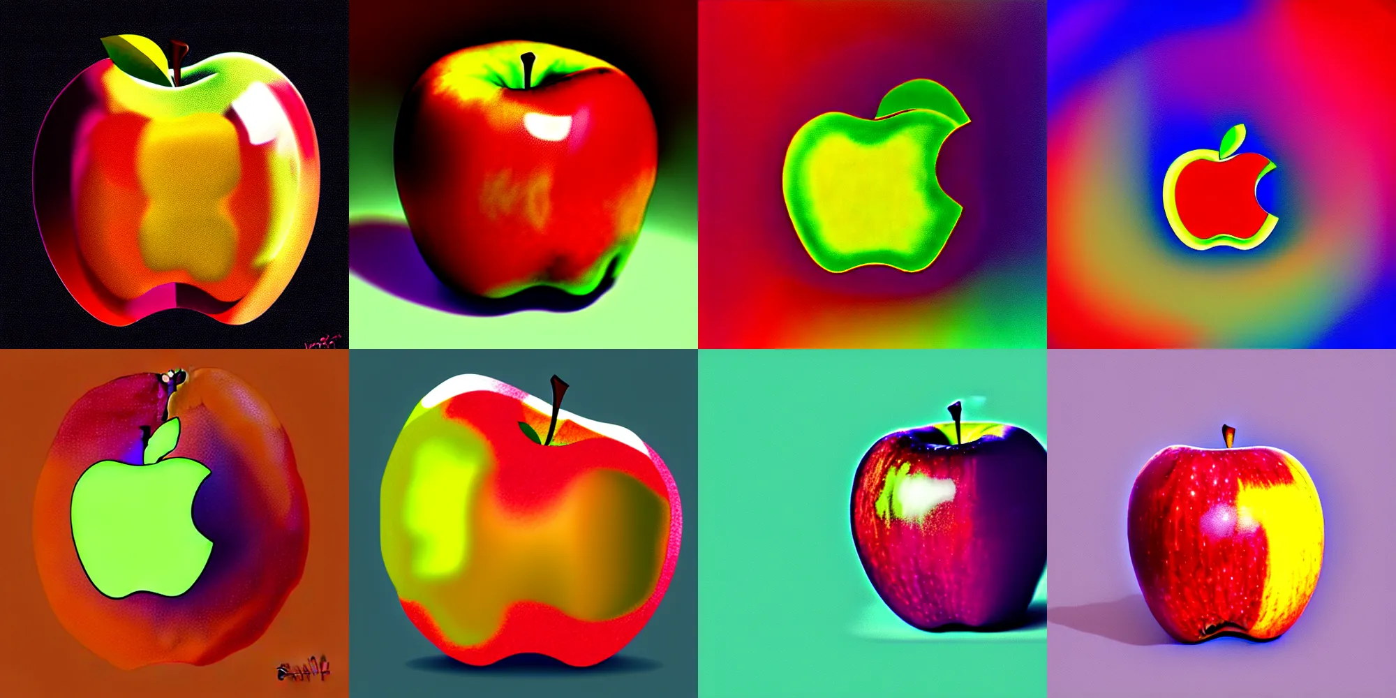 Prompt: An apple with impossible colors with large amount of fur, digital art