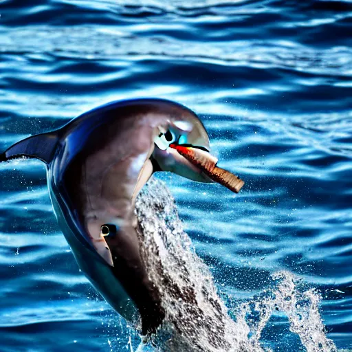 Image similar to photograph close up of a dolphin smoking a cigar