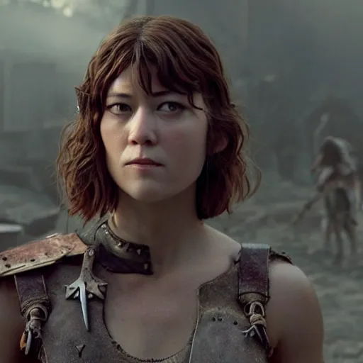 Image similar to mary elizabeth winstead as a warrior in a dystopian future