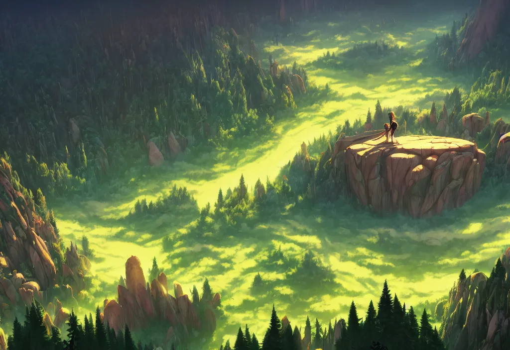 Prompt: high view of the background of a forest that has an endless pit in the bottom of the image, visible brush strokes, forest, dynamic lighting, aesthetics, smooth, d & d, fantasy, asymmetrical, elegant, matte painting, by makoto shinkai borderlands and by feng zhu rossdraws, fan art, cartoon style