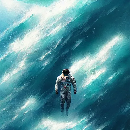 Image similar to an astronaut lost in the ocean,digital art,detailed,ultra realistic,art by greg rutkowski,greatly detailed